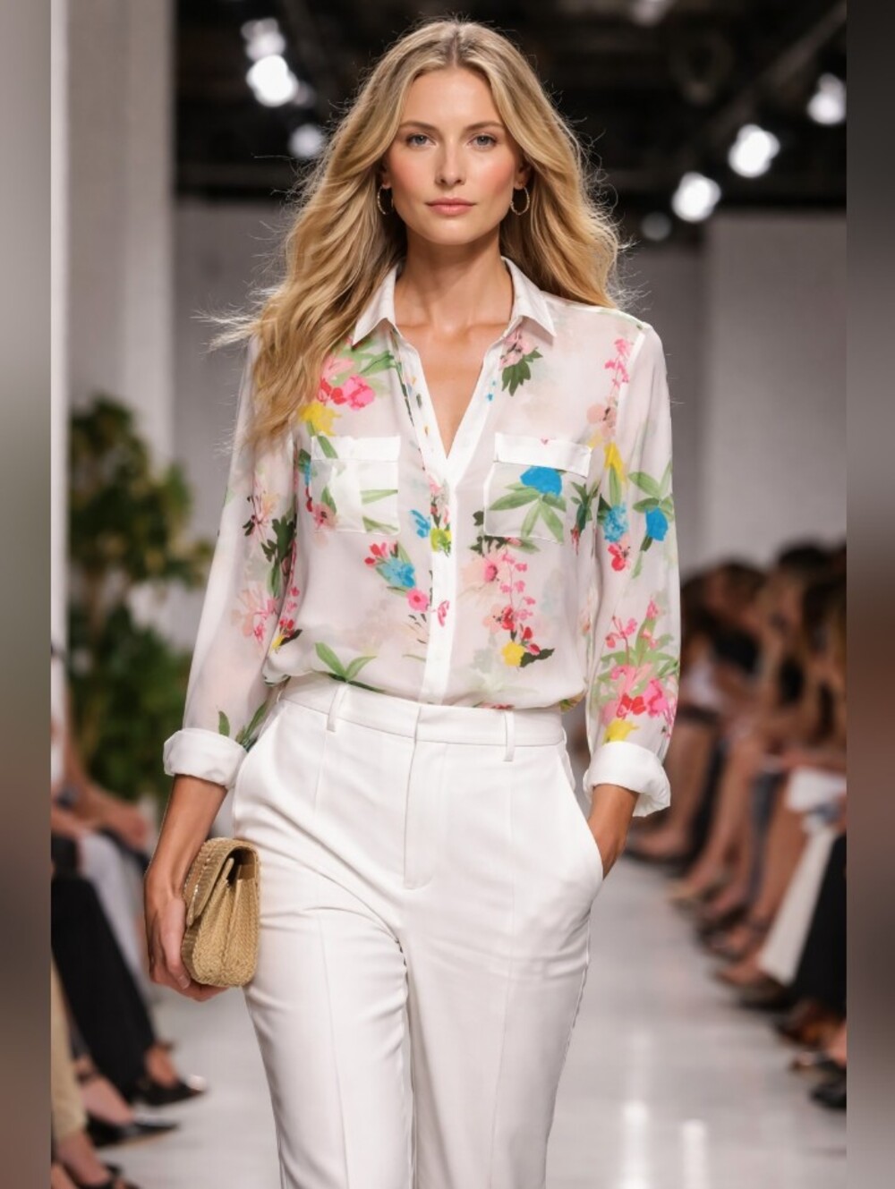 Candie's White Floral Button-Up Shirt with Multicolor Blooms